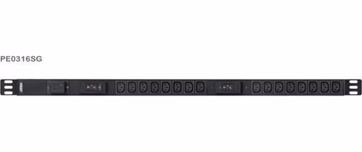 Aten PE0316S 0U Basic PDU s přepěťovou ochranou 32A přívodní kabel 1,6m IEC60309 Výstup 16x C13