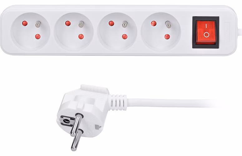 Solight prodlužovací přívod, 4 zásuvky, bílý, vypínač, 1,5m