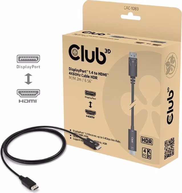 Club3D Adaptér aktivní DisplayPort 1.4 na HDMI HDR (M/M), 2m