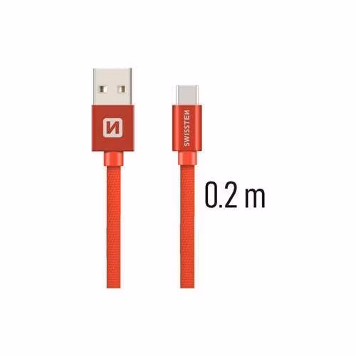 SWISSTEN DATA CABLE USB / USB-C TEXTILE 0,2M RED