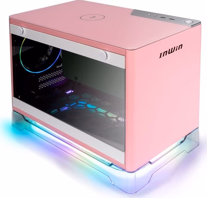 In Win A1 Plus pink, PSU 650W GOLD included, Mini ITX, TG, ARGB Fans, Qi 10W Charging