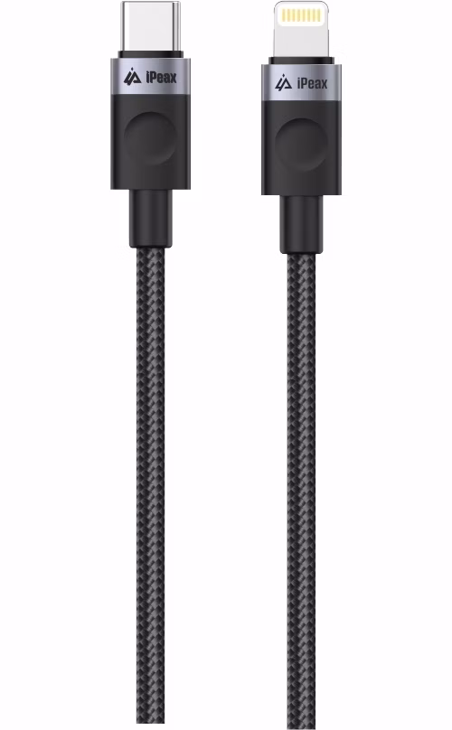 TEXTILNÝ KÁBEL USB-C / LIGHTNING 1M, USB 2.0 ČIERNY