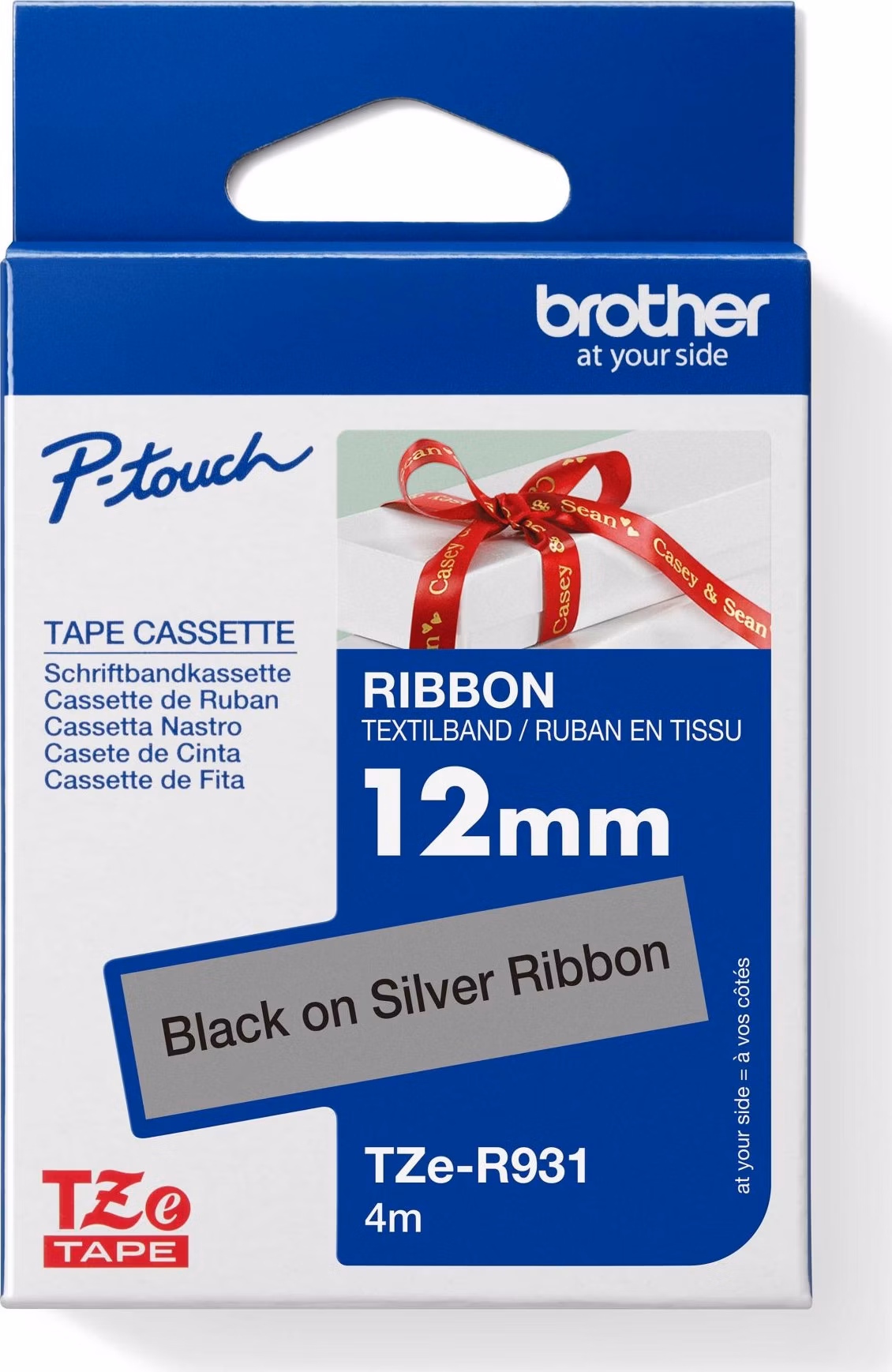 Brother TZE-R931 černá na stříbrné, 12 mm, textilní páska