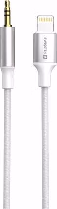 SWISSTEN AUDIO ADAPTÉR TEXTILE LIGHTNING (samec) / 3,5 mm JACK (samec) 1,5 M BÍLÝ
