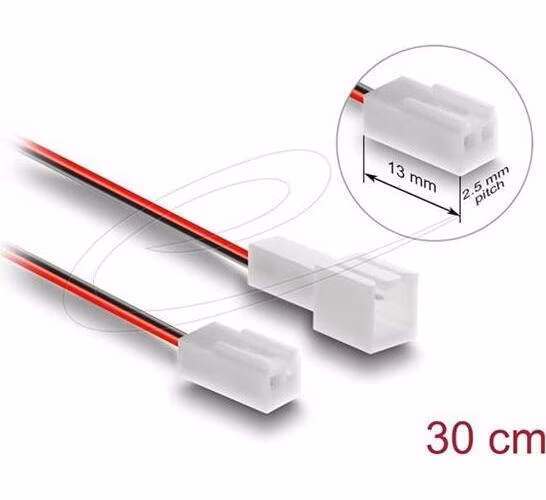 Delock Prodlužovací kabel ventilátoru ze zástrčky na zásuvku, 2 pinový, 30 cm
