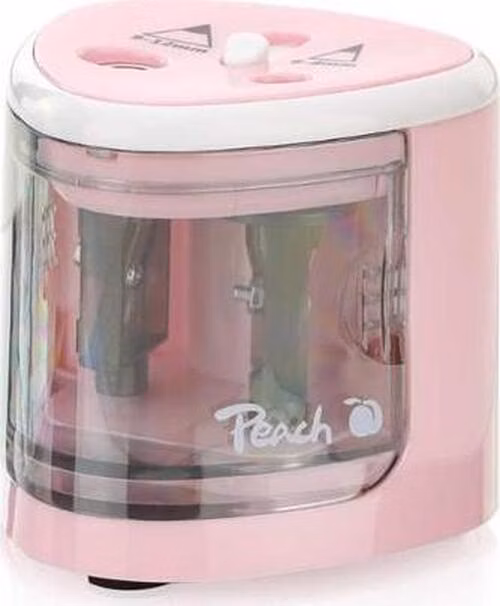 PEACH PO102 - elektrické ořezávátko na tužky, 4xAA, dětský zámek, růžové