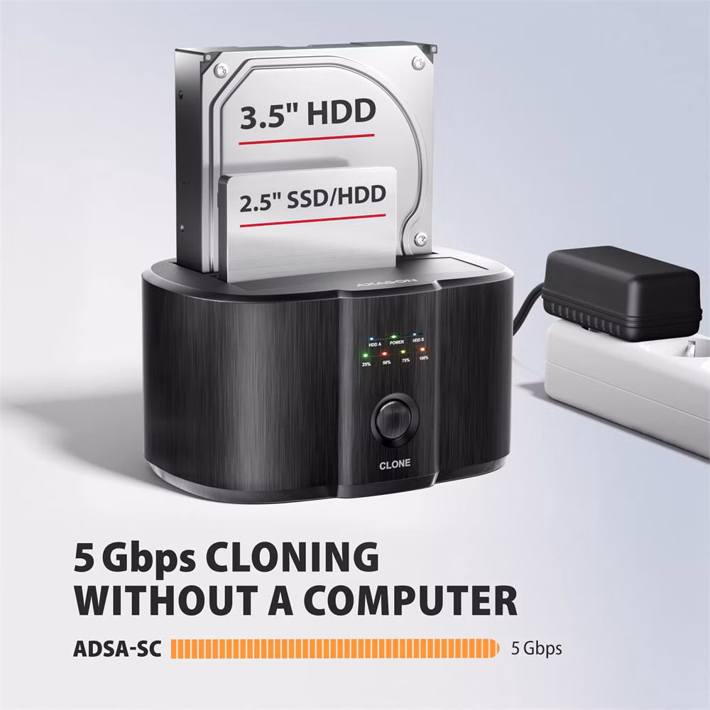 AXAGON ADSA-SC USB-C 5Gbps dokovací stanice pro 2x 2.5"/3.5" SSD/HDD s funkcí klonování disků bez PC