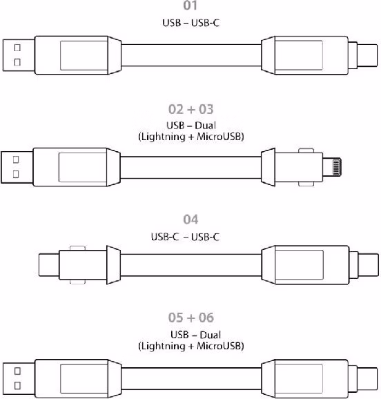 inCharge 6 – nabíjecí a datový kabel 6 v 1, šedý