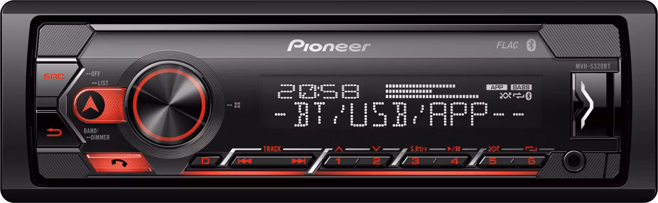 Pioneer MVH-S320BT autorádio s USB a Bluetooth červené