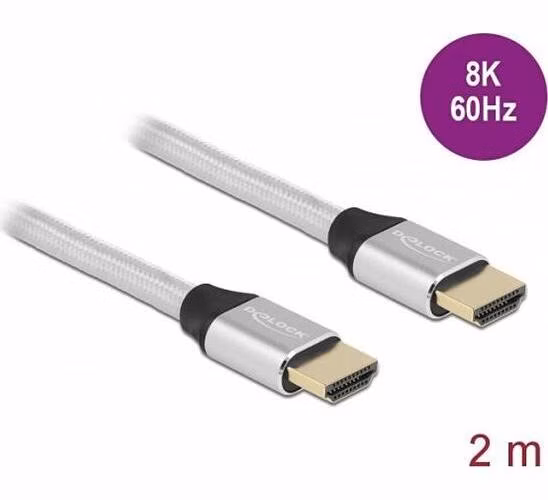 Delock Ultra vysokorychlostní HDMI kabel, 48 Gbps, 8K 60 Hz, stříbrná 2 m certifikovaný