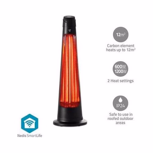 Nedis HTPA21BKW - SmartLife Ohřívač terasy| Wi-Fi | 1200 W | Rotace | Ochrana proti převrácení | IP24 | Černá