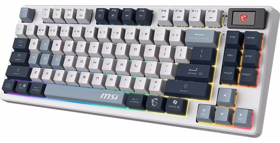 POŠKOZENÝ OBAL - MSI herní klávesnice FORGE GK600 TKL Sky/ bezdrátová 2,4GHz+BT/ mechanická/ RGB/ USB-C/ display/ CZ+SK layout