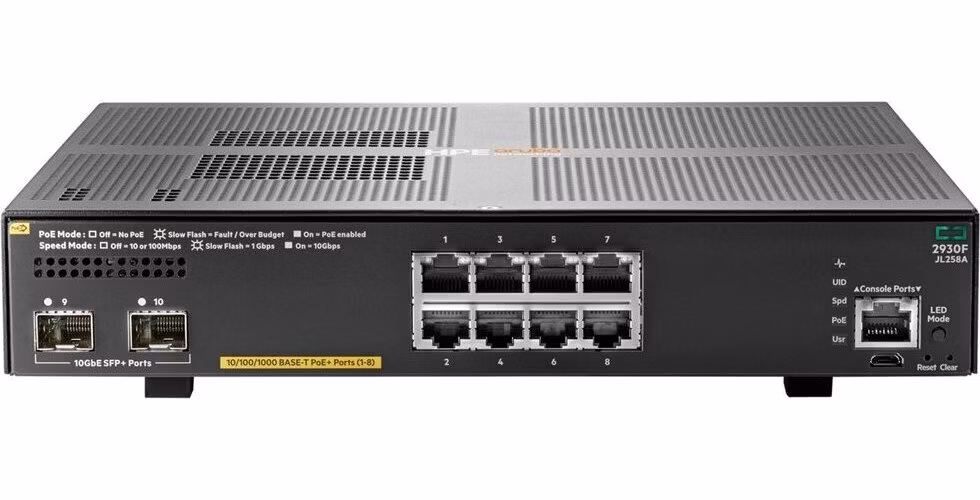 HPE Aruba Networking 2930F 8G PoE+ 2SFP+ Switch