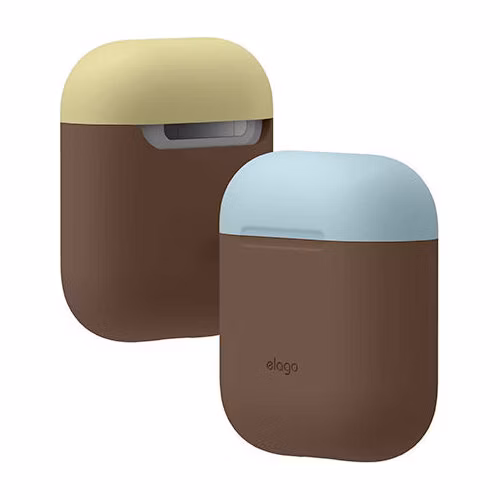 Elago Airpods Silicone Duo Case - Dark Brown/Blue,Yellow