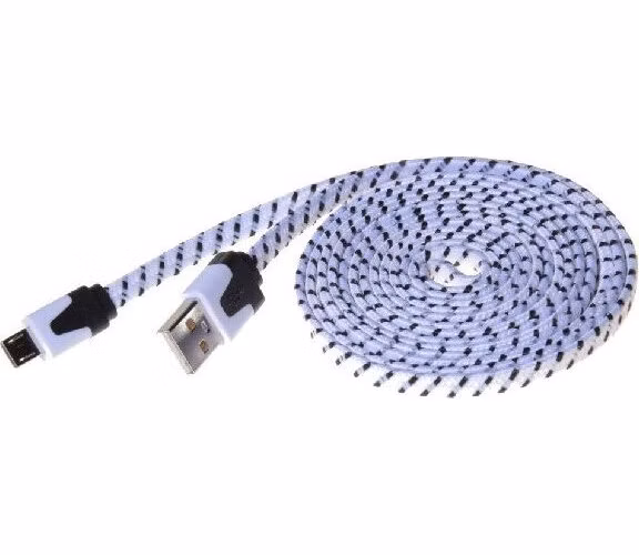 PremiumCord Kabel micro USB 2.0, A-B 2m, plochý textilní kabel, černo-bílý