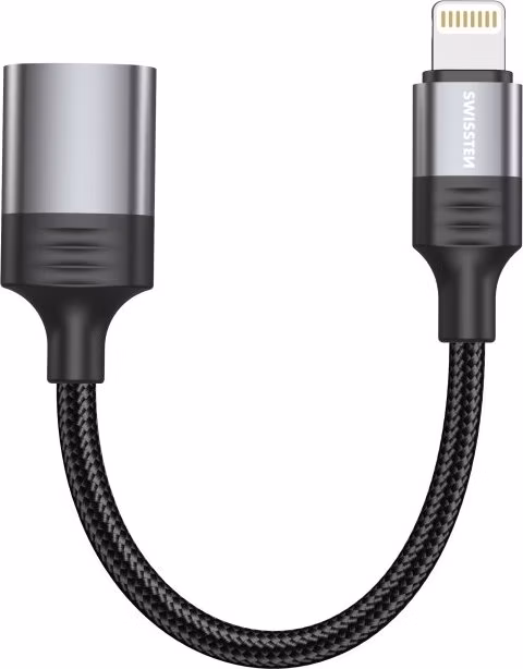Swissten otg adaptér textile lightning (samec) / usb-a (samice) 0,12 m černý (nahrazuje 55500300)
