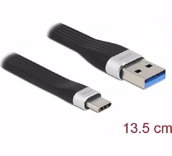 Delock USB 3.2 Gen 2, FPC plochý stuhový kabel, USB Typ-A na USB Type-C™, 13,5 cm, PD 3 A