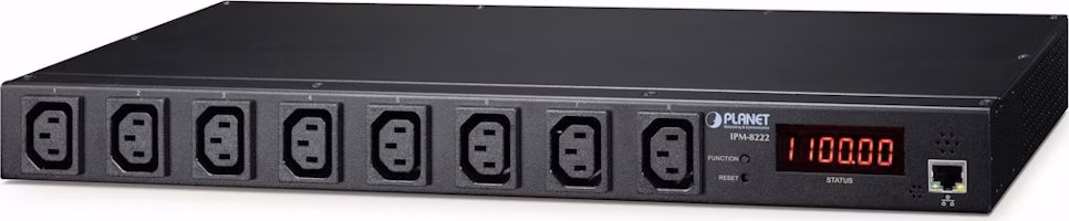 Planet IPM-8222, IP ovládání 8x zásuvek 240V/10A, 1 GbE, 1U Rack/desktop, LED+displej, port pro senzor