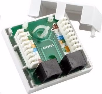 Zásuvka UTP 2x RJ45 Cat5E, dvojitá svorkovnica, sadrokartón