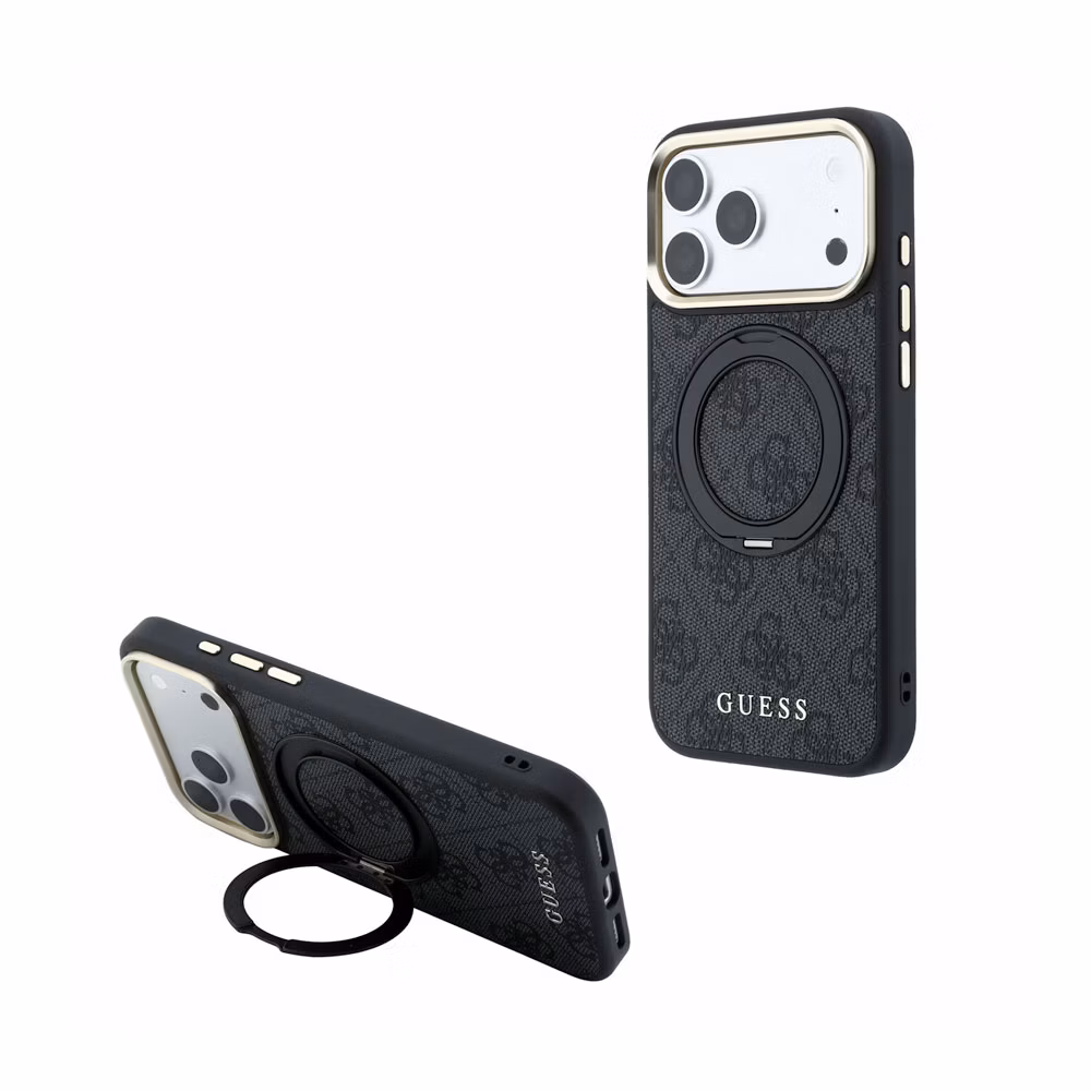 Guess PU 4G Ring Stand MagSafe kryt iPhone 18 Pro čierny