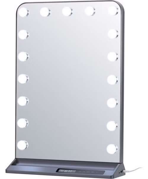 IMMAX LED zrcadlo HOLLYWOOD Make-up/ CCT/ LCD display/ USB C/A výstupy/ šedé