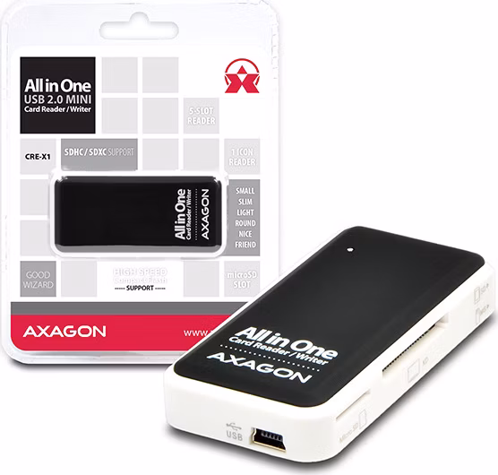 AXAGON čtečka paměťových karet microSD/SD/MS/XD/CF / CRE-X1 / USB 2.0 / 0,1m