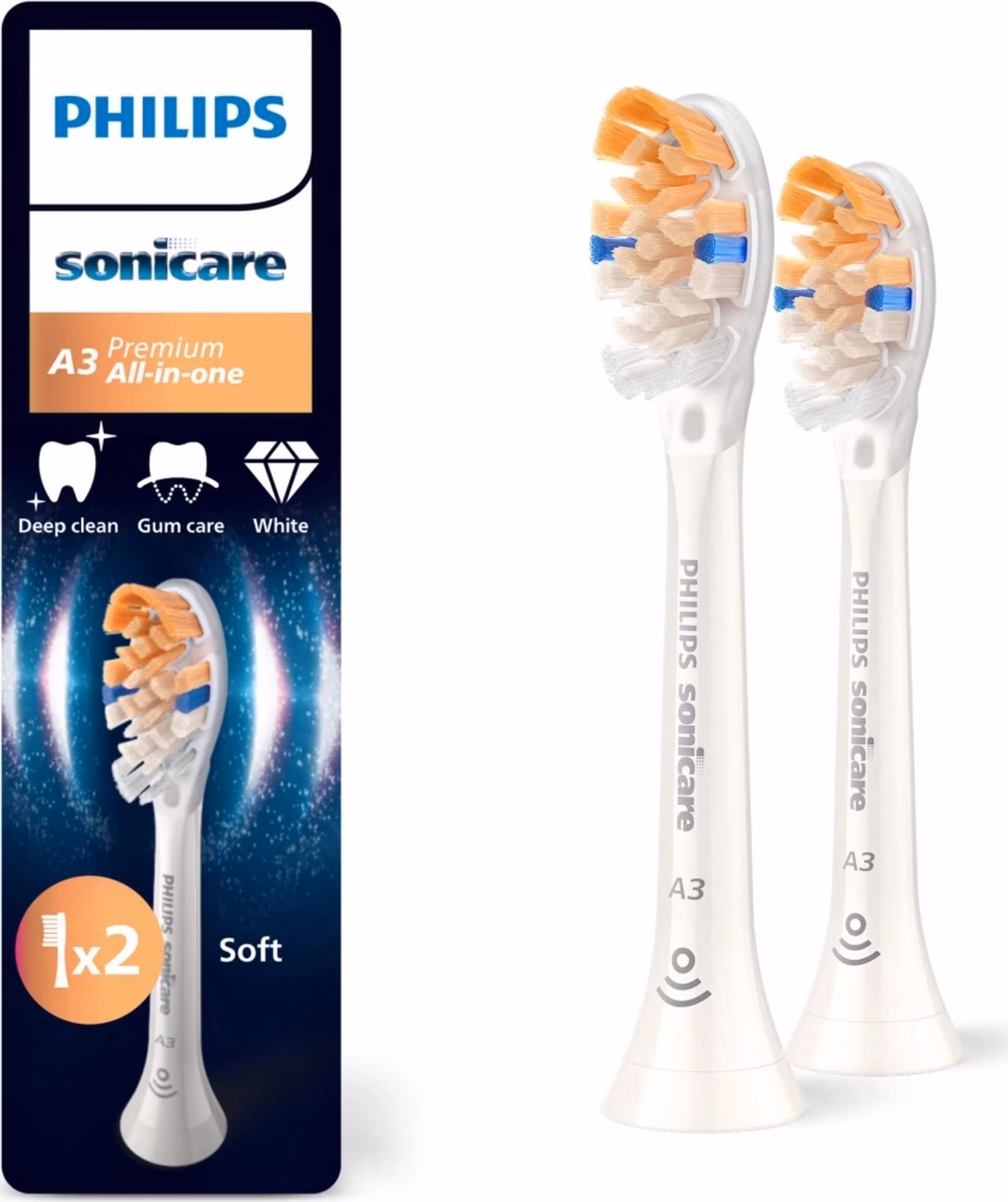 Philips HX9092/87 Sonicare Premium All-in-One A3 2 ks, náhradní hlavice, standardní hlavice, nasazovací, bílá