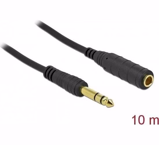Delock Stereo Jack prodlužovací kabel 6,35 mm 3 pin samec na samici 10 m černý