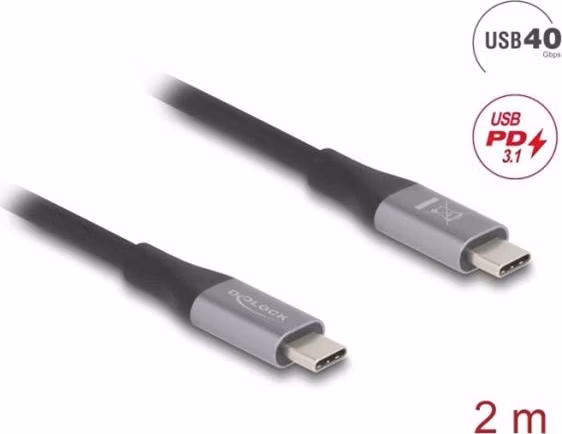Delock USB 40 Gbps kabel USB Type-C™ samec na samec PD 3.1 240 W E-Marker 2 m šedá kovová