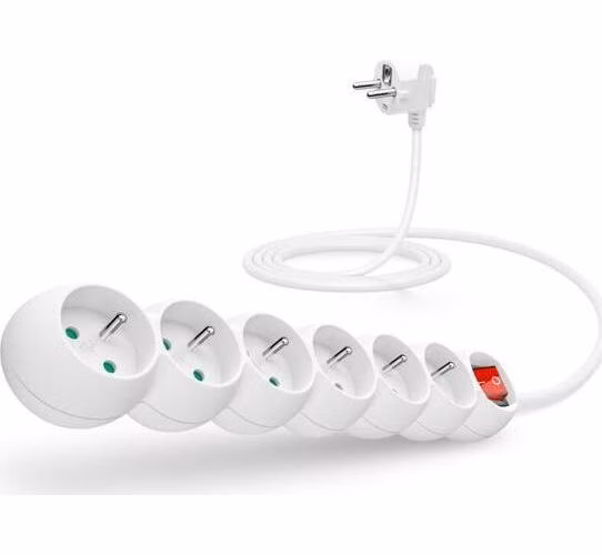 CONNECT IT prodlužovací kabel 230 V, 6 zásuvek, 2 m, s vypínačem (bílý)