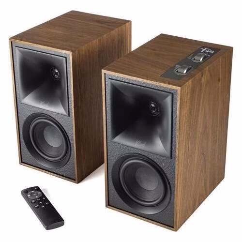 Klipsch The Fives, aktívne reproduktory, 160 W, Bass-reflex, BT, HDMI ARC, USB, Opt., Phono/Line In, hnedá, pár