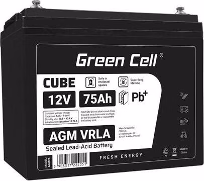 Green Cell CUBE AGM IP54 12V 75Ah VRLA Battery Gel deep cycle powerchair photovoltaic leisure battery campervan