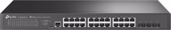 Omada 24-Port 2.5GBASE-T L2+ Managed Switch with 4 10GE SFP+ Slots PORT: 24× 2.5G RJ45 Ports, 4× 10G SFP+ Slots, RJ45/Mi