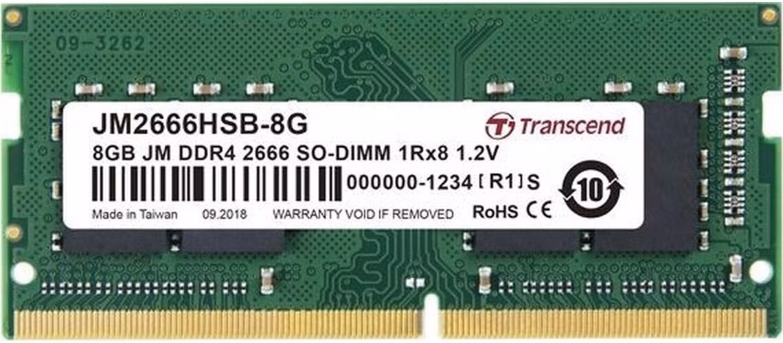 SODIMM DDR4 8GB 2666MHz TRANSCEND 1Rx8 1Gx8 CL19 1.2V