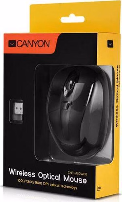 Canyon MSO-W6, Wireless optická myš USB, kompaktná, vhodná k notebookom, 1.600dpi, 6 tlač., čierna