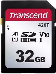 Transcend 32GB SDHC420T UHS-I U1 (Class 10) V10 A1 3K P/E 3D TLC paměťová karta, 100MB/s R, 85MB/s W, černá