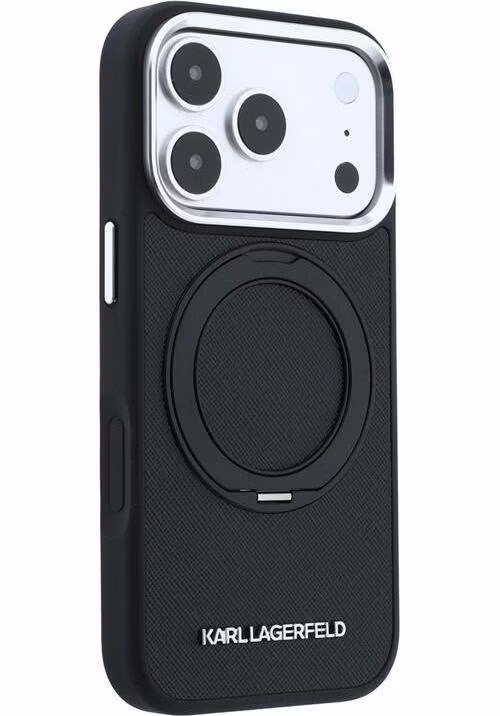 Karl Lagerfeld PU Saffiano Ring Stand MagSafe kryt iPhone 18 Pro Max čierny