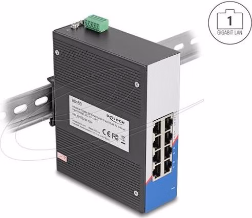 Delock Průmyslový Gigabit Ethernet Switch s 8 porty RJ45, na DIN lištu