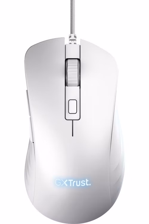 Trust GXT924W YBAR+/Herní/Optická/Pro praváky/25 600 DPI/Drátová USB/Bílá