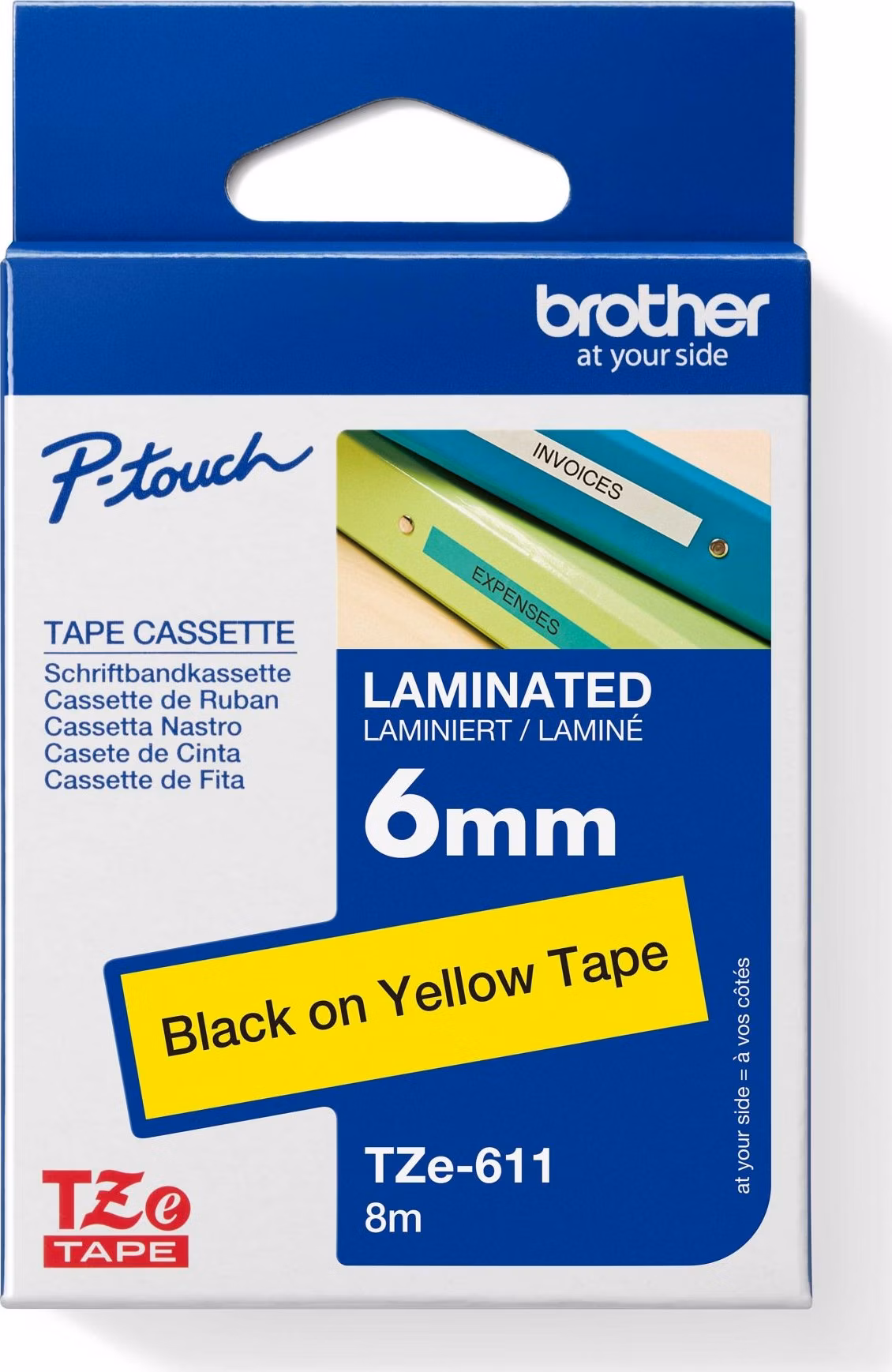 BROTHER TZE611 - TZ kazeta 6 mm široká, laminovaná TZE-611, žlto-čierne písmo