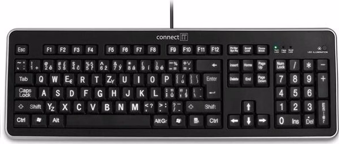 CONNECT IT Klávesnice CI-71 s LED podsvícením a VELKÝM fontem, USB