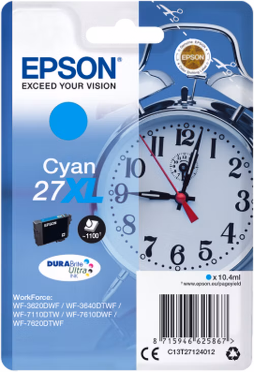 Atramentová tyčinka EPSON Singlepack "Alarm clock" Cyan 27XL DURABrite Ultra Ink