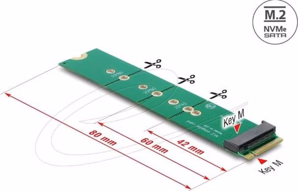 Delock Adaptér ze zástrčky M.2 Key M na slot M.2 Key M - šetřič portů a prodlužování