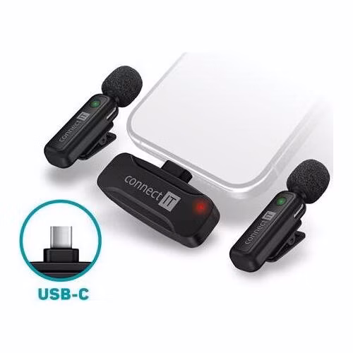 CONNECT IT Wireless Lavalier mikrofon USB-C konektor (2 ks + receiver) set ČERNÝ