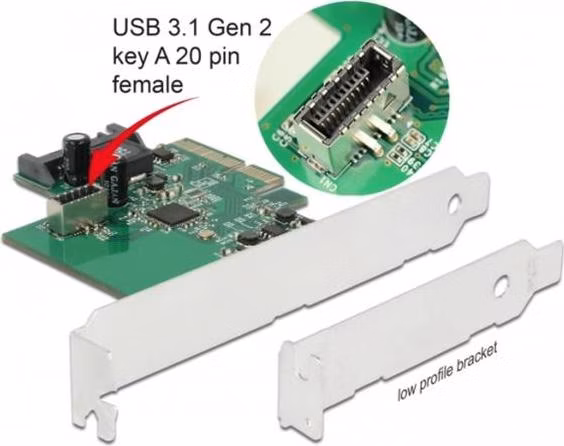 Delock Karta PCI Express na 1 x interní USB 3.2 Gen 2 key A 20 pin samice