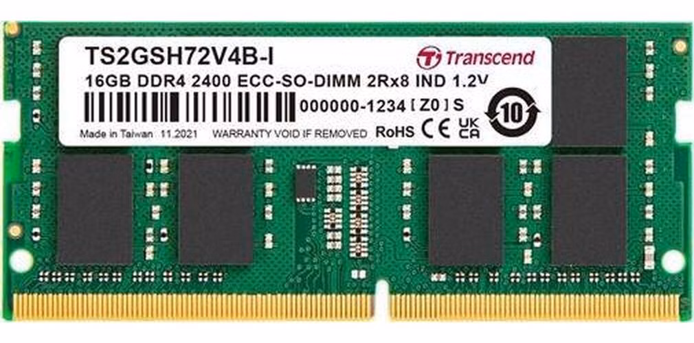 Transcend paměť 16GB Industrial ECC SODIMM DDR4 2666 2Rx8 (1Gx8)x18 CL19 1.2V