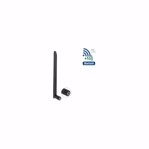 Delock WLAN 802.11 a/ax/a/b/g/n anténa RP-SMA samec 5 dBi, 20 cm, všesměrová s ohebným výklopným spojem a černým gumovým