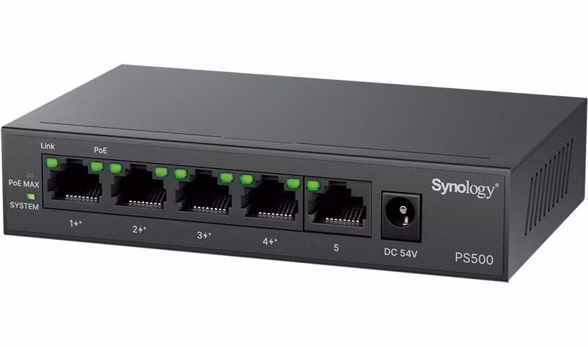 Synology switch PS500 (5xGbE,4xPoE+,60W,fanless)
