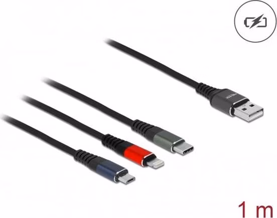 Delock Nabíjecí kabel USB 3 v 1 pro Lightning™ / Micro USB / USB Type-C™, 1 m, trojbarevný