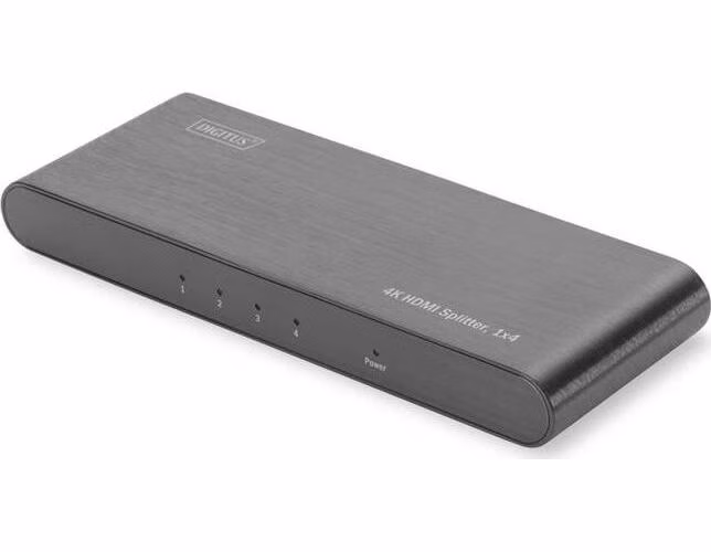 DIGITUS 4K vysokorychlostní HDMI 2.0 Rozbočovač, 1x4 UHD 4K*2K@60 Hz, Full 3D, hliníkový kryt, černý